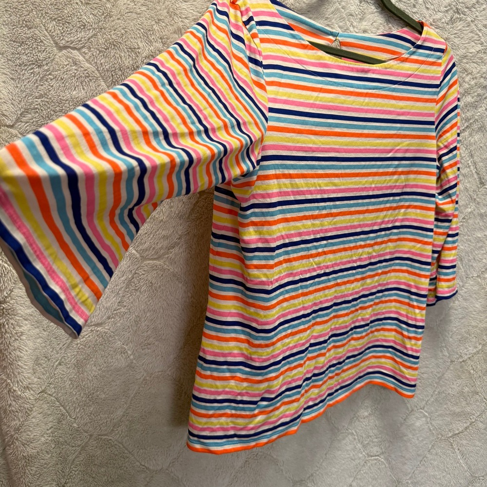 Lilly Pulitzer Boatneck Top L‎ Multicolor Stripe 3/4 Sleeve Pima Cotton pride